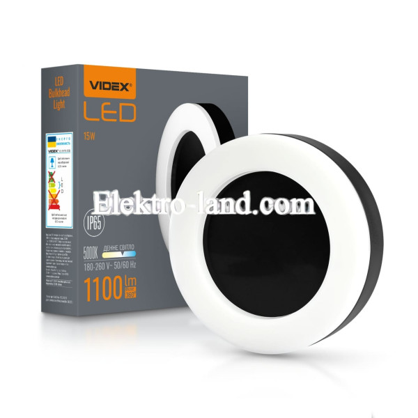 Светодиодный светильник ART IP65 круглый VIDEX 15W 5000K влагозащищенный VL-BHFR-155B черный